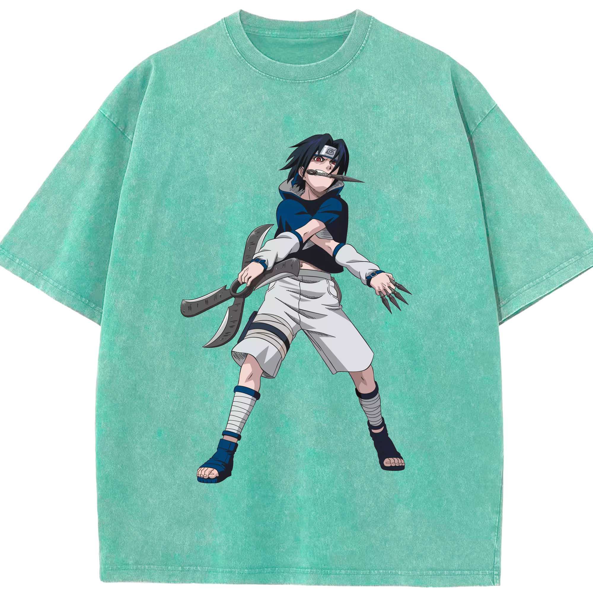 （画像用） NARUTO -ナルト- うちは サスケ Uchiha Sasuke 綿100% ヴィンテージ風 半袖Tシャツ（フロントプリント）